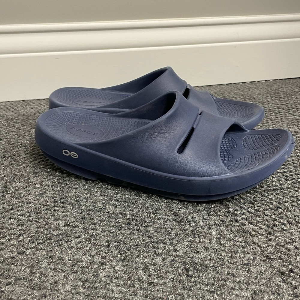 OOFOS Navy Blue Slide Sandals